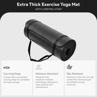 Tapete de ioga anti-rasgo BalanceFrom Fitness GoYoga 71 x 24 pol. com alça, preto