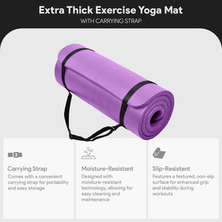 Tapete de ioga BalanceFrom Fitness GoCloud de 2,5 cm de espessura com alça de transporte, roxo