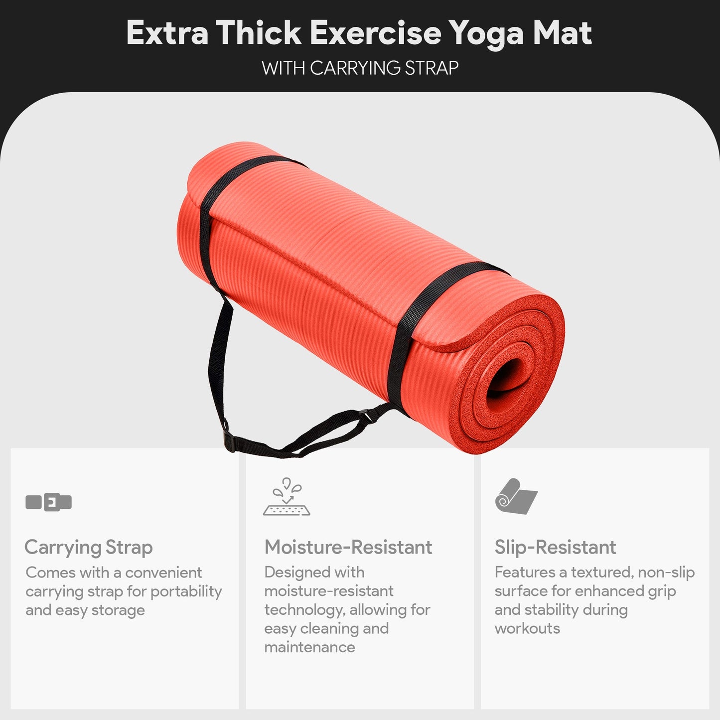 Tapete de exercícios BalanceFrom Fitness GoCloud 1" extra grosso com alça de transporte, vermelho