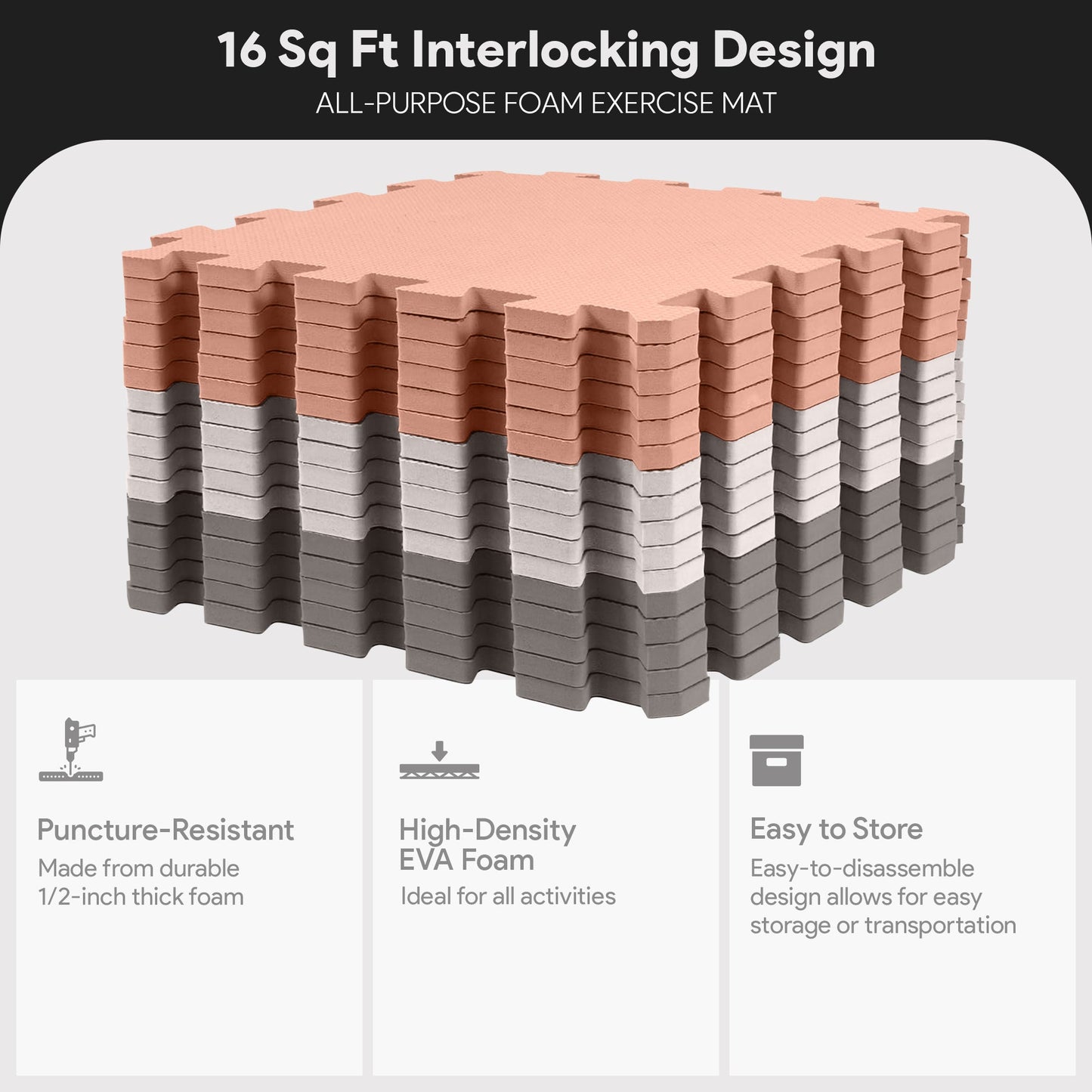 Tapete de exercícios de espuma com encaixe de 16 peças BalanceFrom Fitness