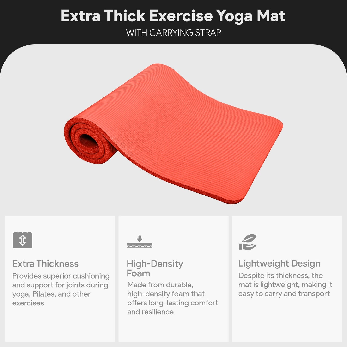 Tapete de exercícios BalanceFrom Fitness GoCloud 1" extra grosso com alça de transporte, vermelho