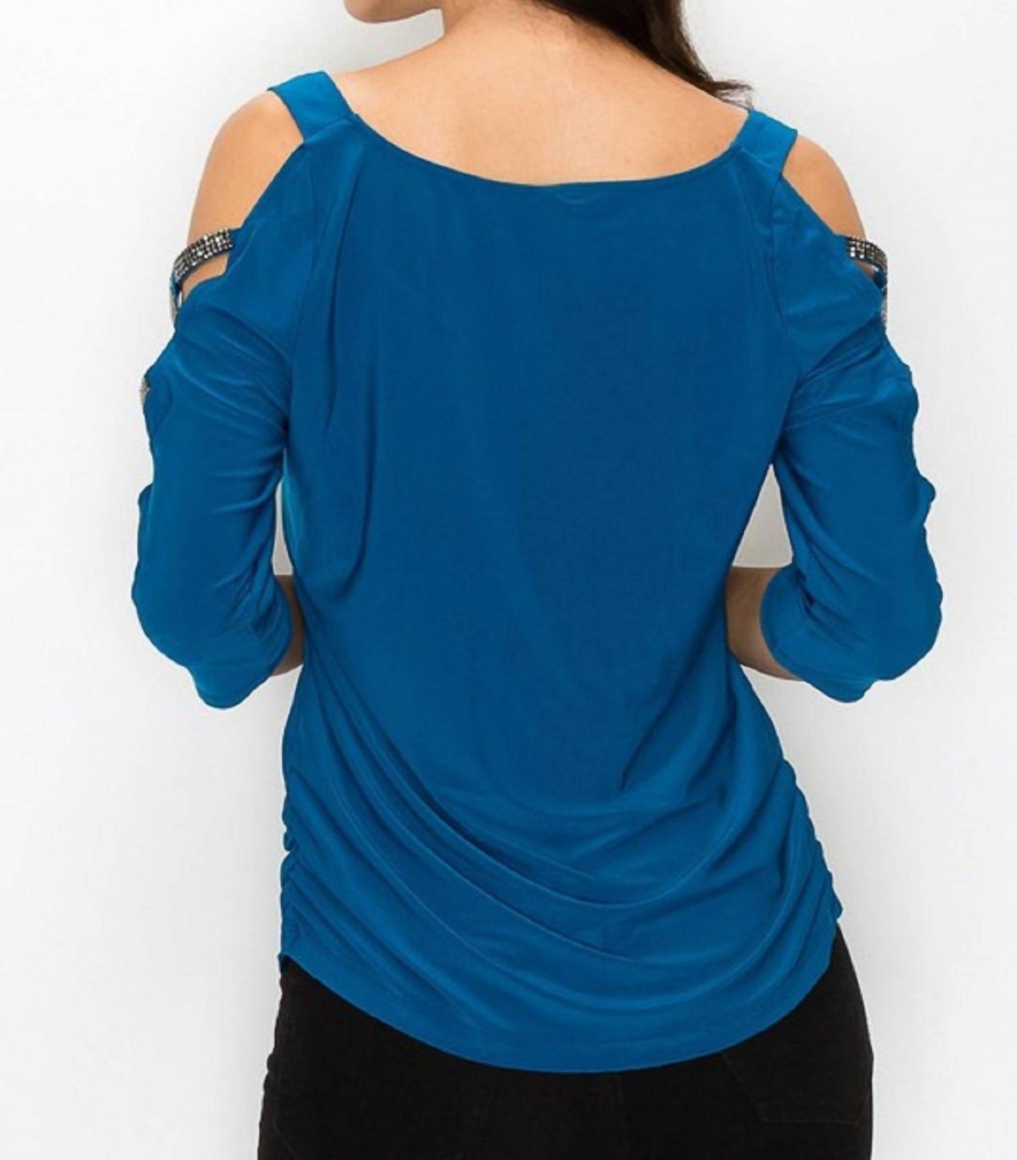 Perseption Concept - Rhinestone Cutout Sleeve Top