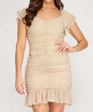 Ela + Sky - Vestido curto floral franzido