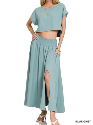 Trendsi - Conjunto de saia e camiseta cropped Zenana Heavy Woven Span