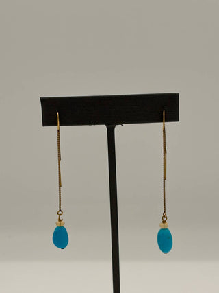 Blue Copper - Women's Turquoise Opal Threaders Earrings