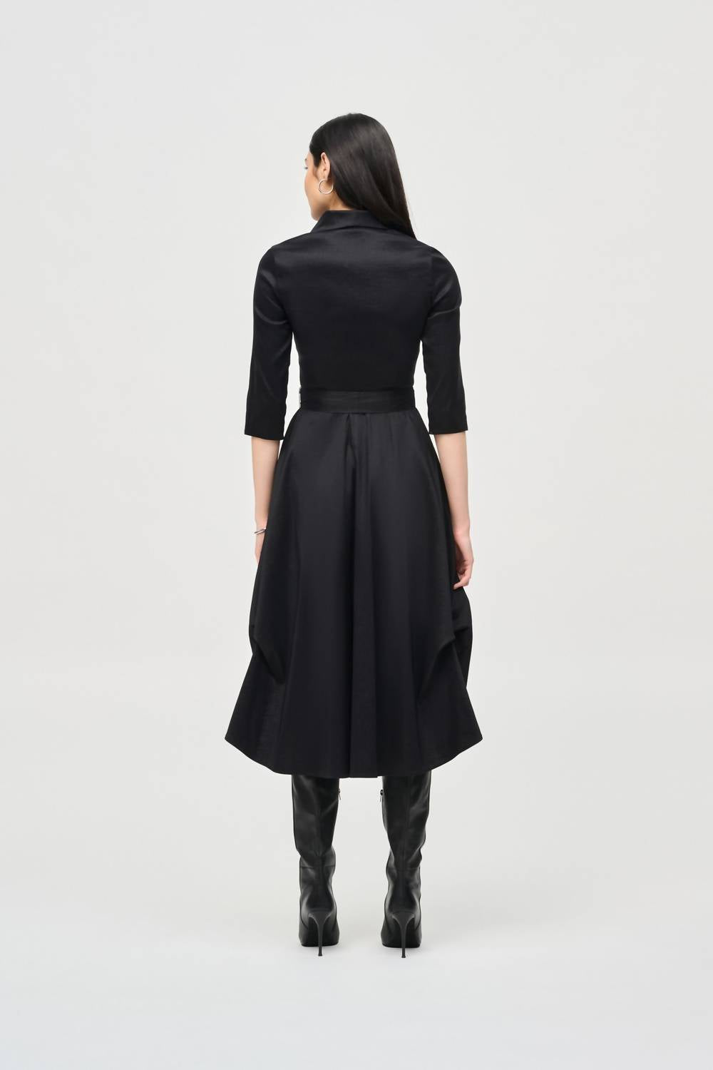 Joseph Ribkoff - Zip Front Waist Sash Taffeta Midi Dress