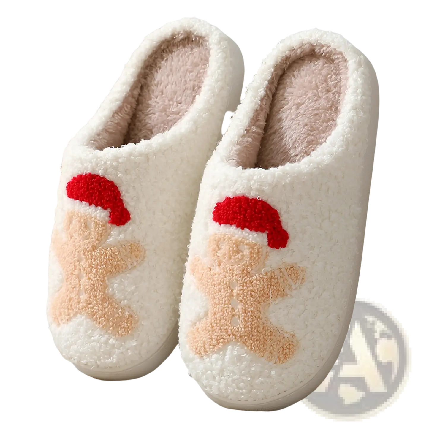 Festive Embroidered Santa and Reindeer Winter Slippers