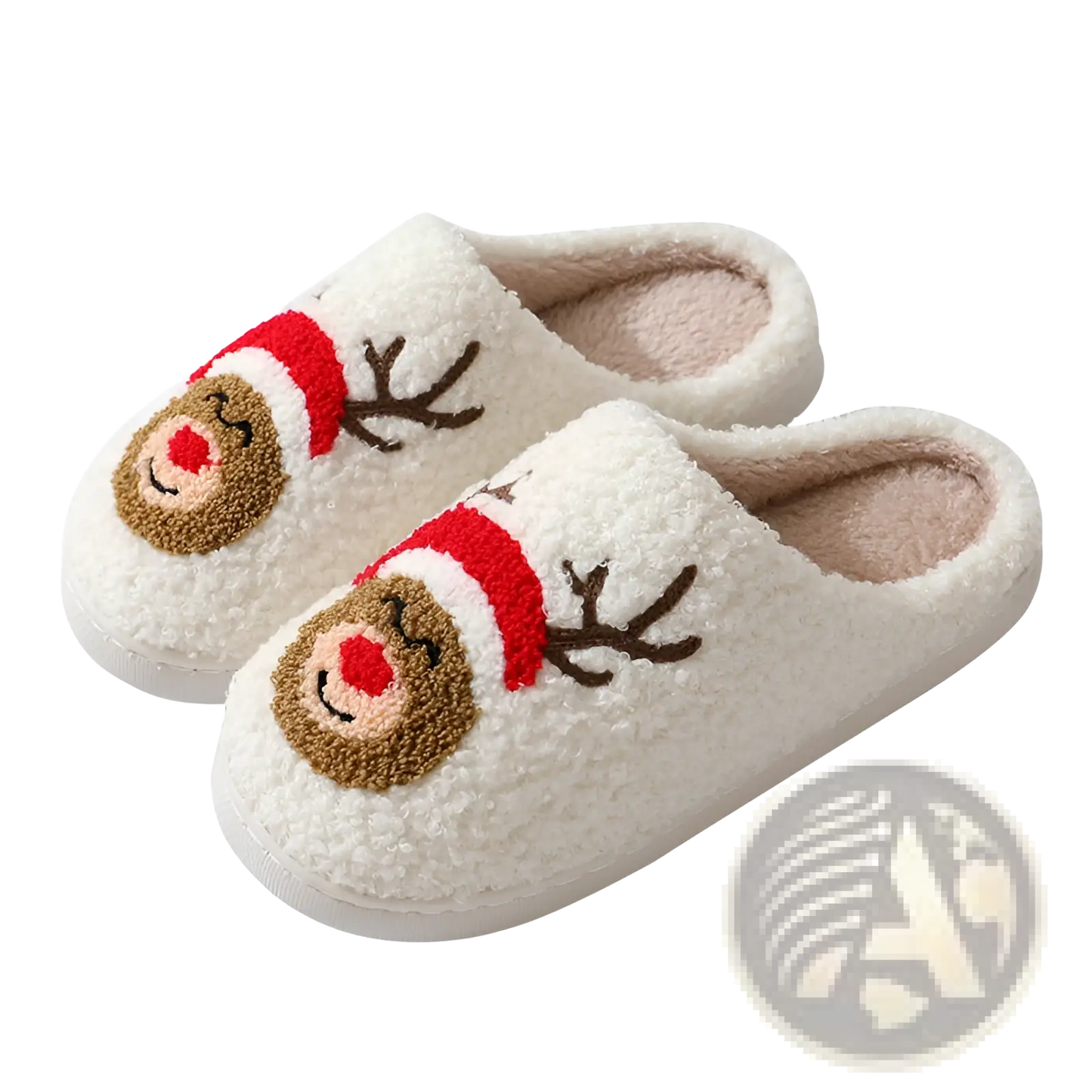 Festive Embroidered Santa and Reindeer Winter Slippers