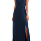 After Six Tie Back Cutout Chiffon Gown in Midnight, Size 18