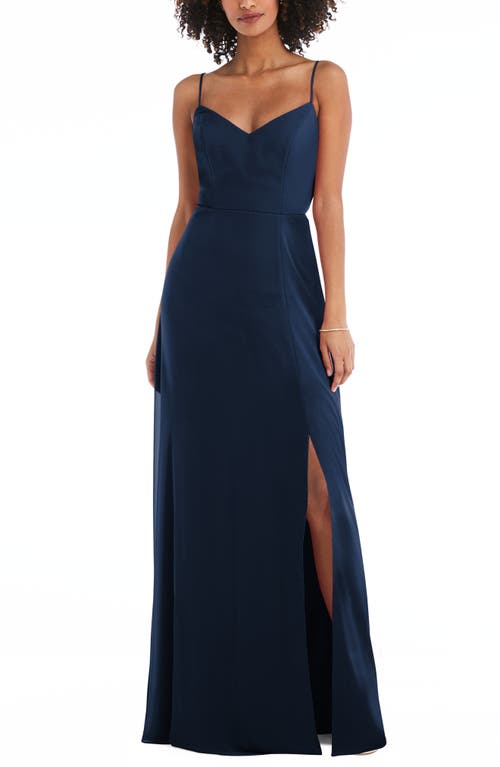 After Six Tie Back Cutout Chiffon Gown in Midnight, Size 18