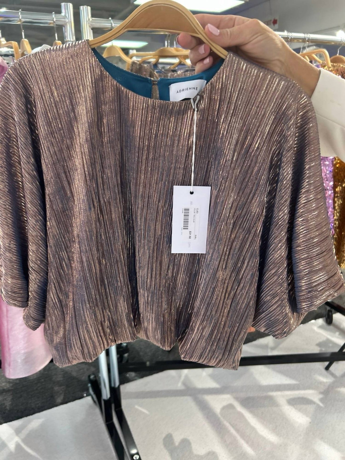 Alden Adair - Women's Cleo Teal Glam Plisse Bubble Hem Top