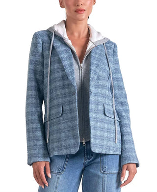 Elan - Blazer xadrez com capuz e manga comprida em camadas