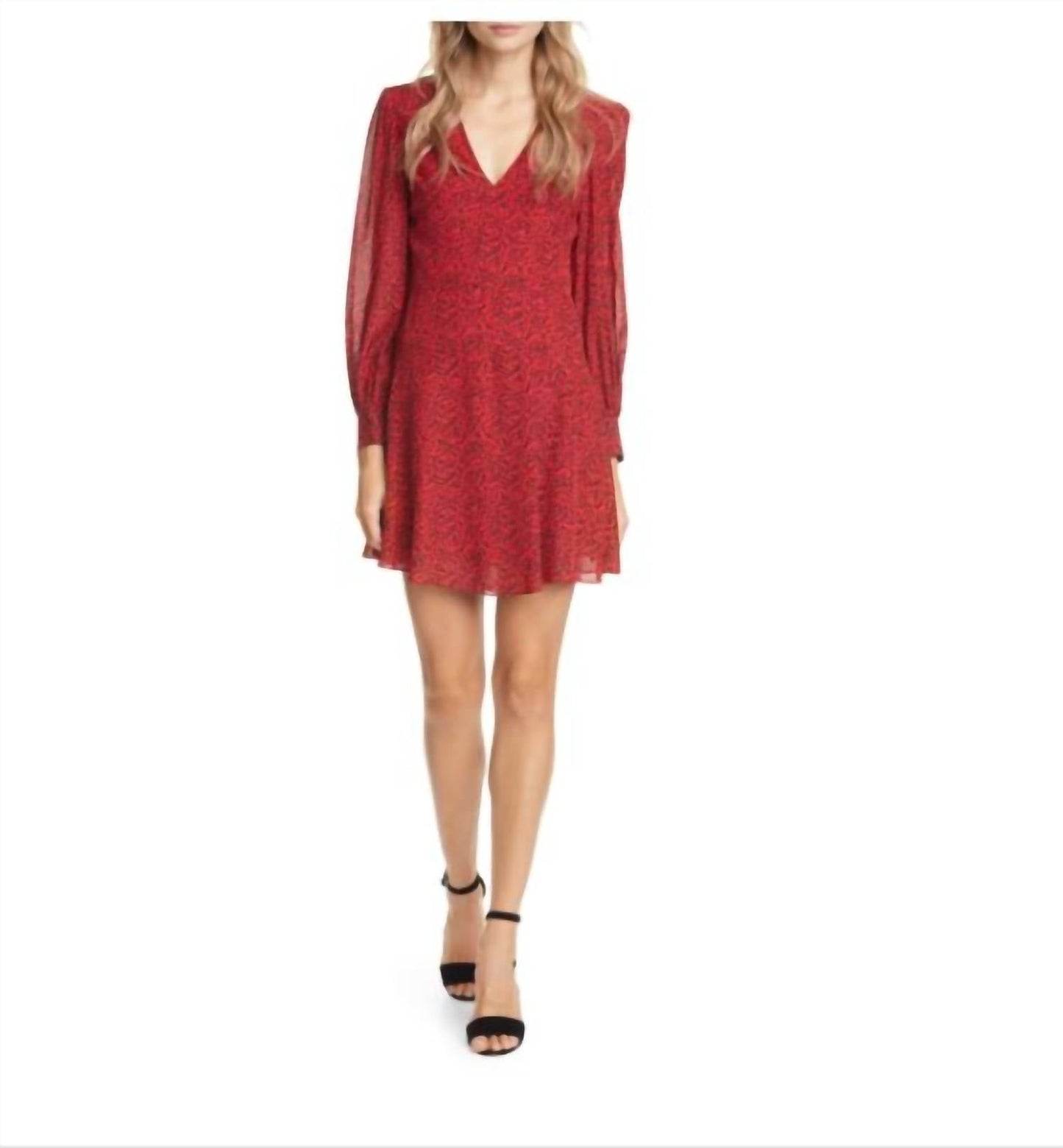 Alice + Olivia - Leopard Print Long Sleeve Chiffon Fit & Flare Mini Dress