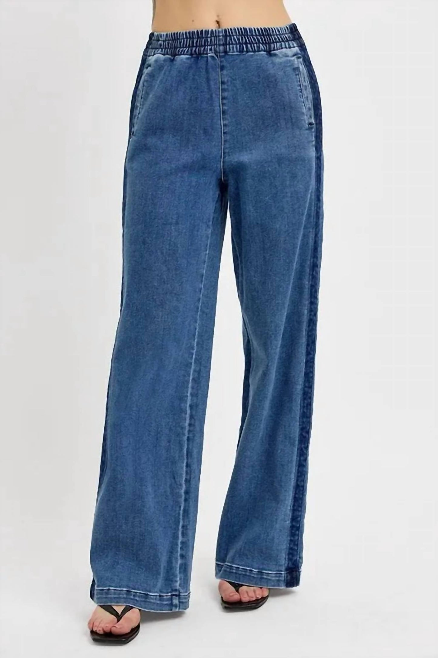 Risen - Full Size Elastic Waist Wide Leg Jeans Plus Size