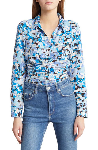 Rails Lisa Floral Ruched Button-Up Blouse - XSmall
