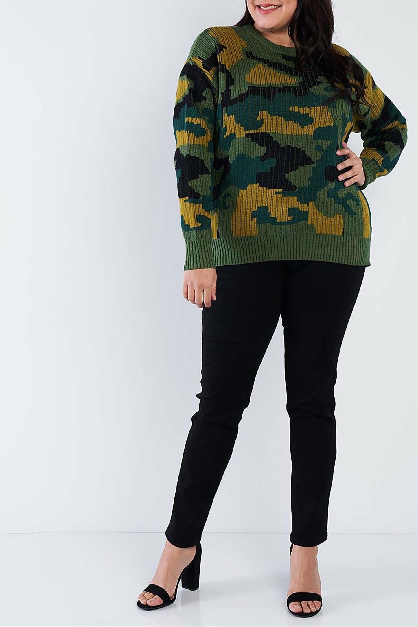 11 Degrees - Army Camo Knit Relaxed Fit Sweater
