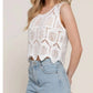 Active Basic - Sleeveless Round Neck Cotton Crochet Crop Tank Top