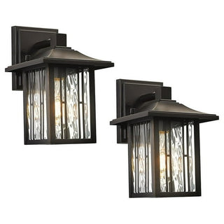 Pacote com 2 lanternas de parede para áreas externas com vidro ondulado de água