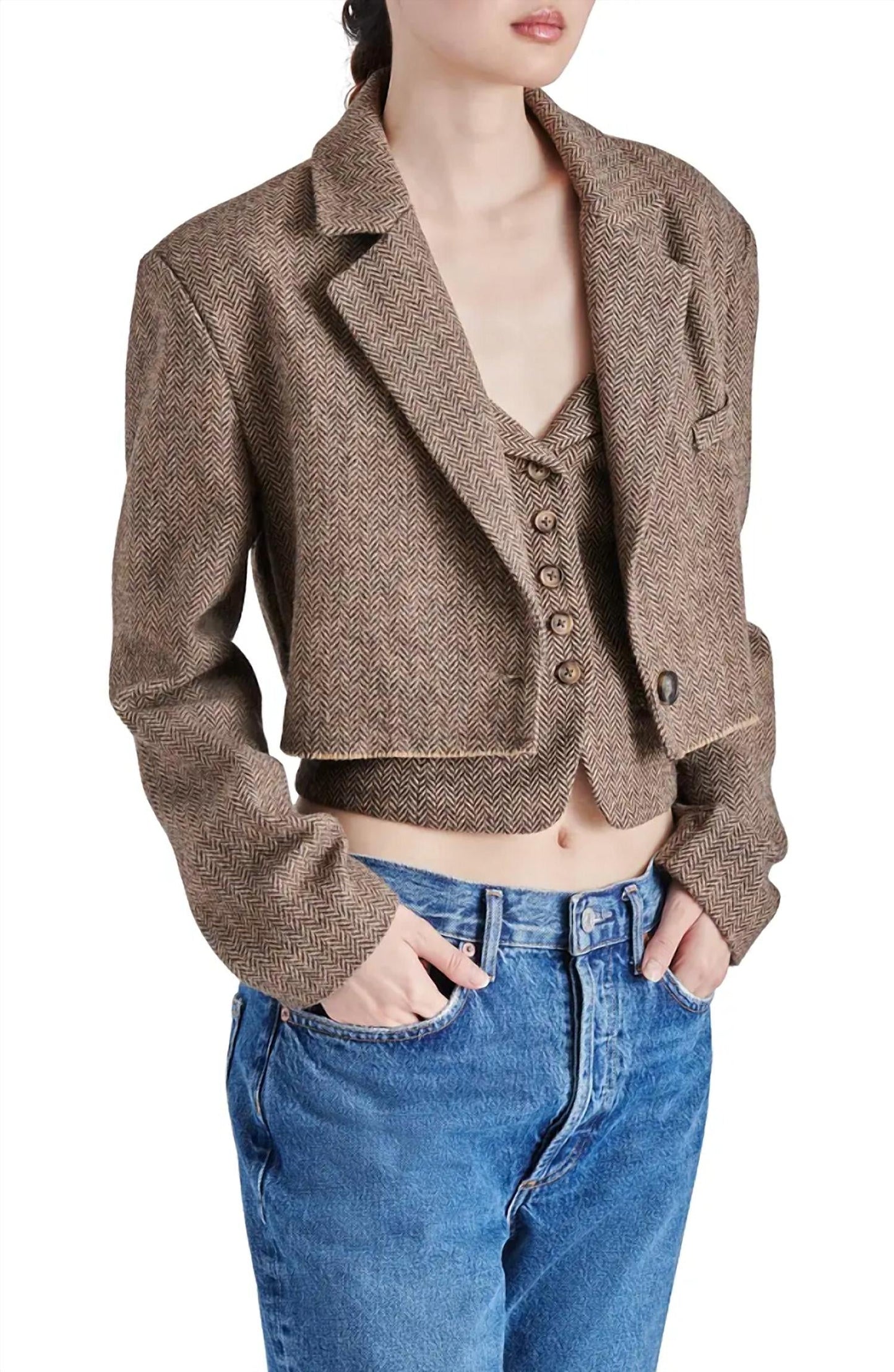 Steve Madden - Rupi Herringbone Cropped Blazer
