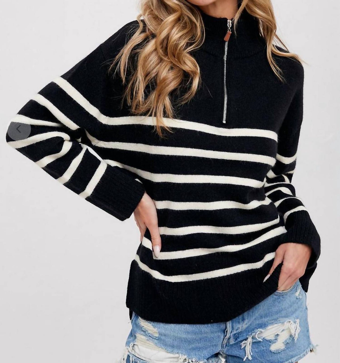 Bluivy - Chic Stripe Quarter Zip Pullover