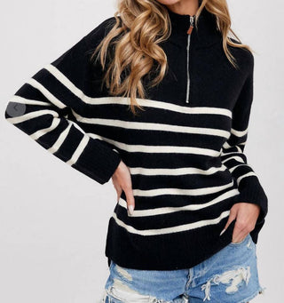 Bluivy - Chic Stripe Quarter Zip Pullover