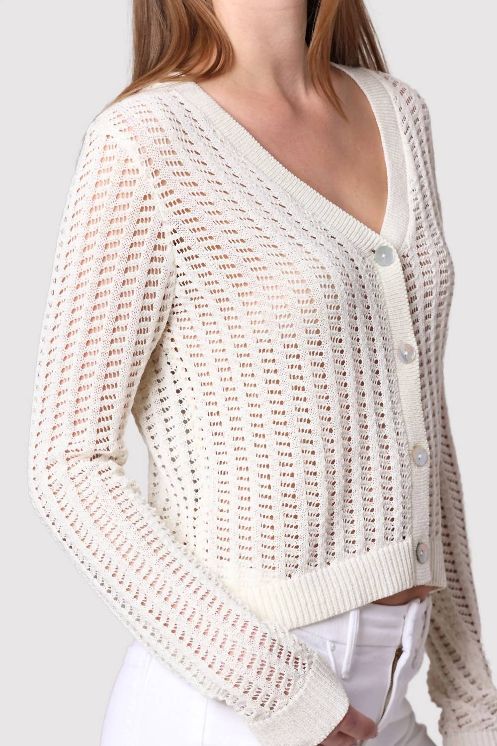Minnie Rose - Linen Cotton Blend Pointelle Cardigan