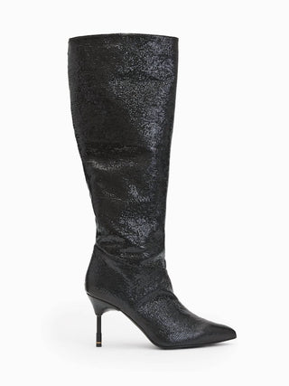 Allsaints - Botas femininas de couro Nori Shimmer até o joelho
