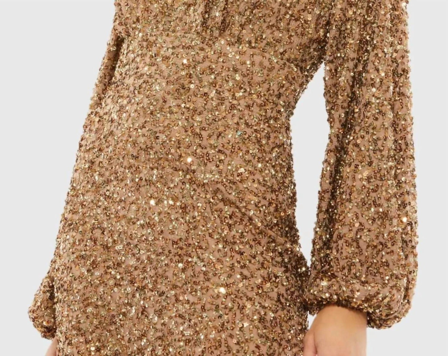 Mac Duggal - Sequined Puff Sleeve V Neck Gown