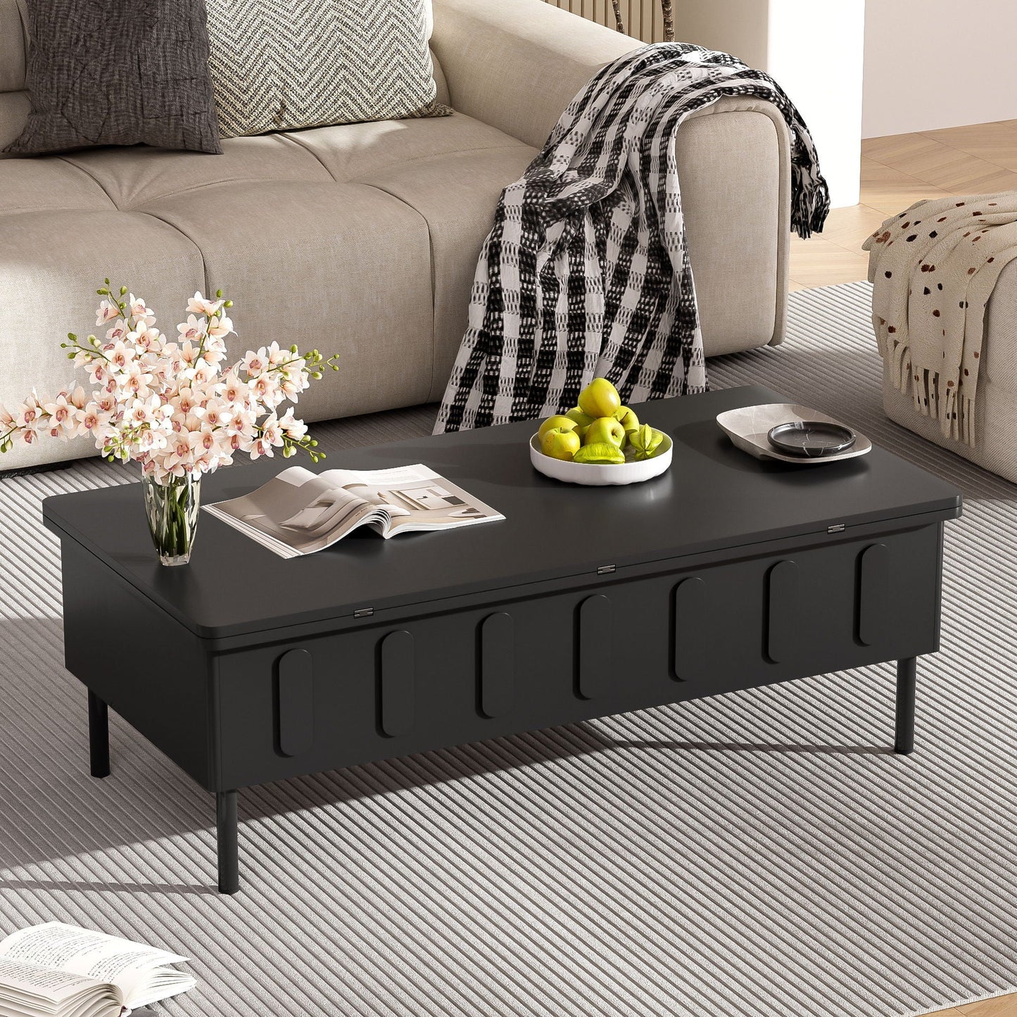 Lift Top Coffee Table with 2 Drawers and Hidden Storage for Living Room