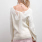 Blu Pepper - V Neck Drop Shoulder Back Bow Tie Detail Sweater