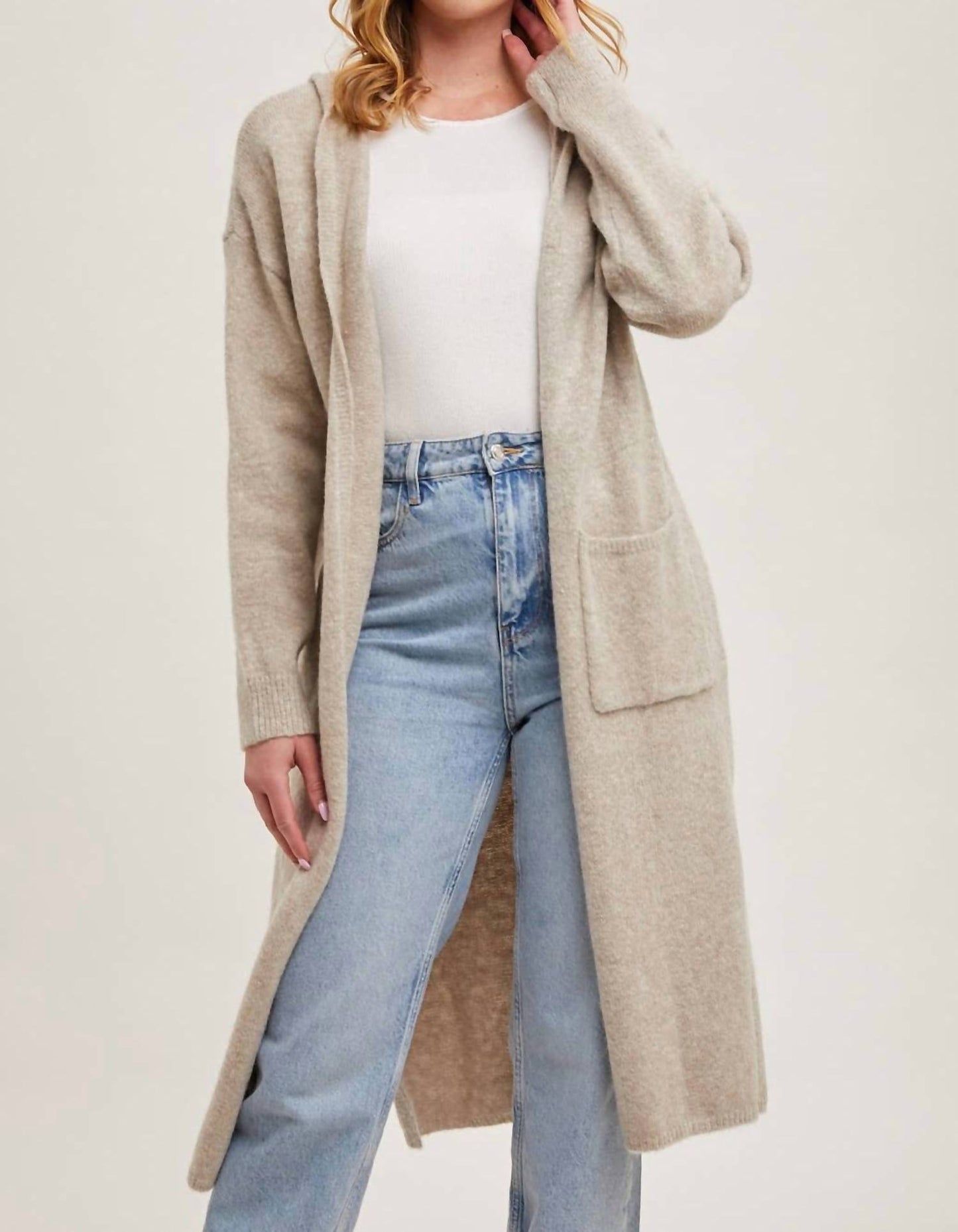 Bluivy - Longline Hoodie Drape Open Front Cardigan