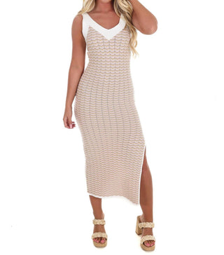 Mable - Vestido midi justo com decote em V e fenda frontal Chevron Wave Runner