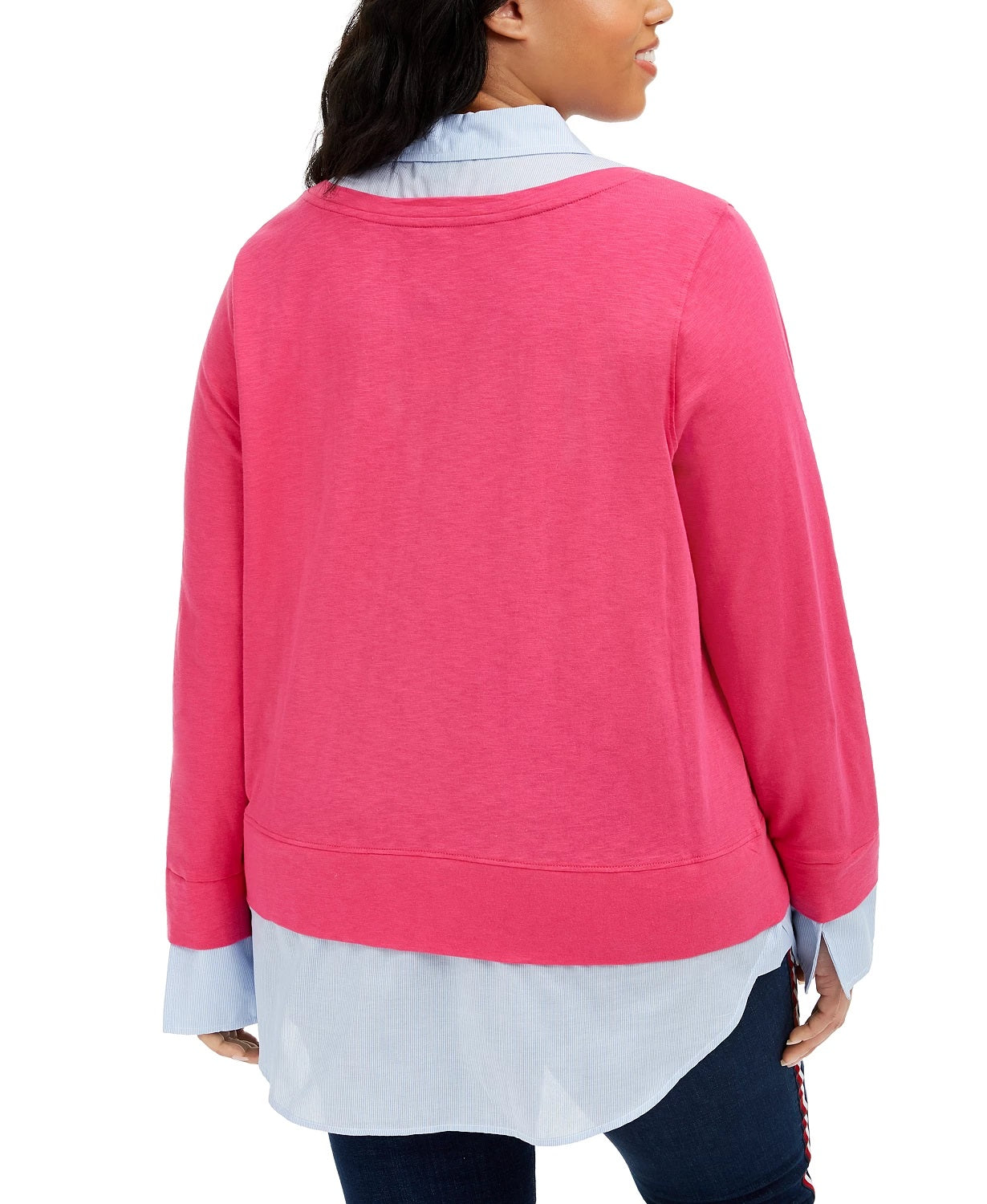 Camisa feminina plus size Tommy Hilfiger com aparência em camadas, rosa brilhante, tamanho 3X