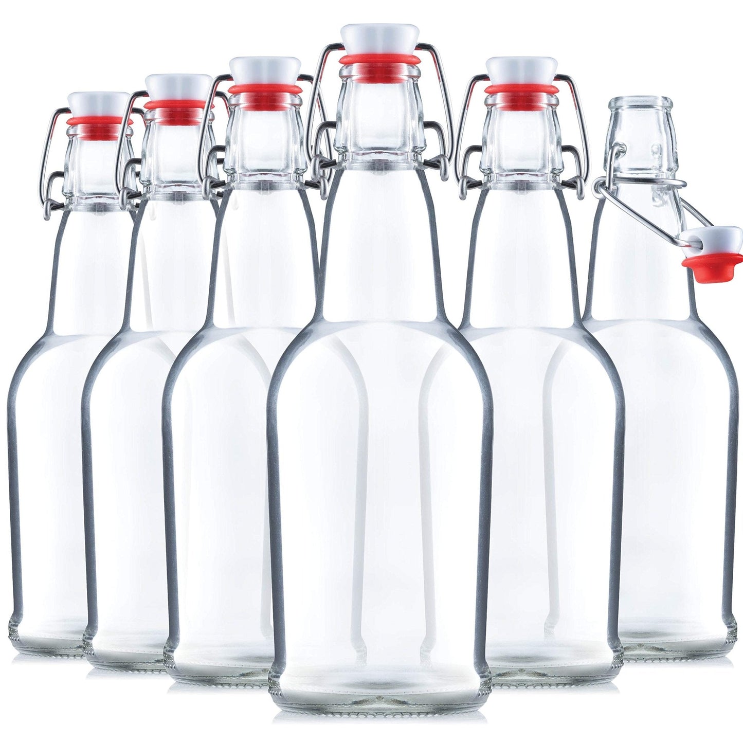 Garrafas de vidro com tampas herméticas e tampas articuladas - 16 oz, pacote com 6 
