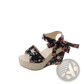 Floral Bohemian Platform Wedge Sandals with Ankle Ties