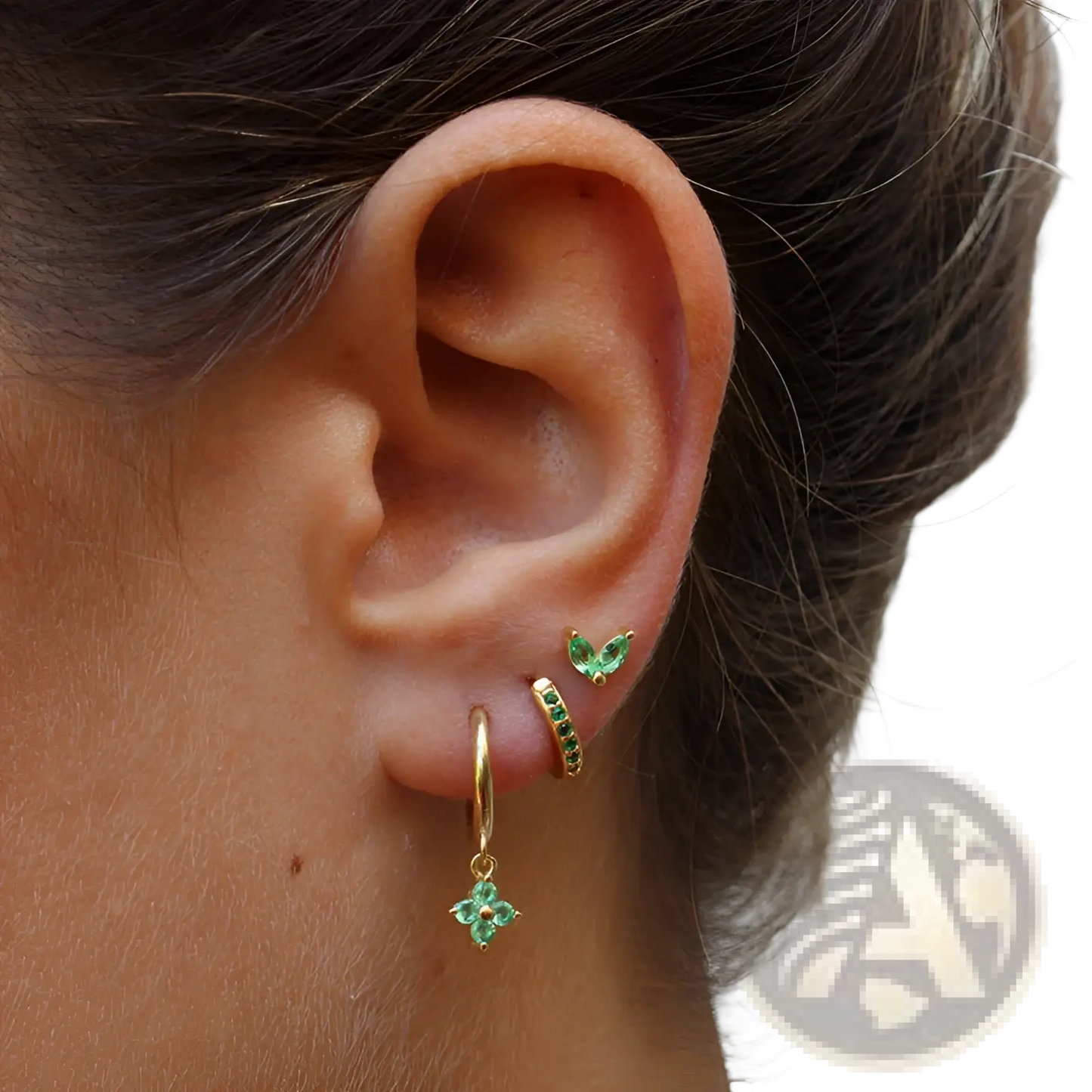 Floral and Butterfly Gold Hoop Earring Set with Gemstones