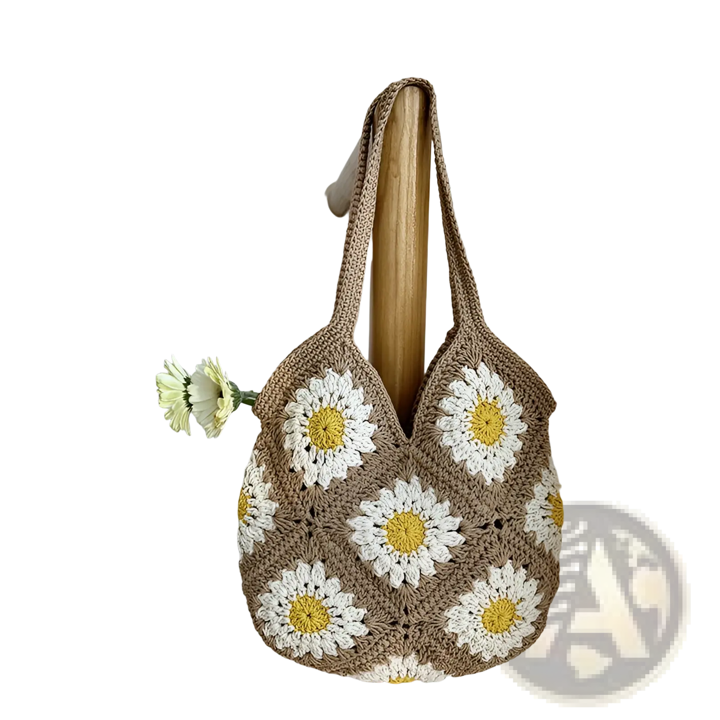 Floral Crochet Woven Shoulder Tote Bag