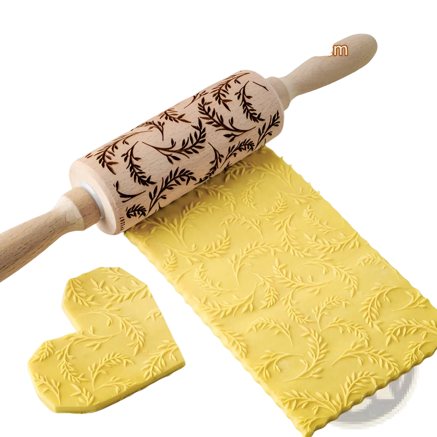 Floral Embossed Beech Wood Rolling Pin for Baking