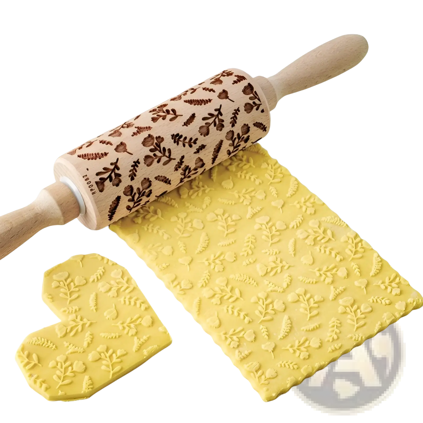 Floral Embossed Beech Wood Rolling Pin for Baking