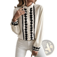 Floral Embroidered Long Sleeve Cream Blouse with Lace Trim
