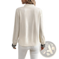 Floral Embroidered Long Sleeve Cream Blouse with Lace Trim