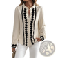 Floral Embroidered Long Sleeve Cream Blouse with Lace Trim