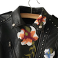 Floral Embroidered Studded Leather Moto Jacket