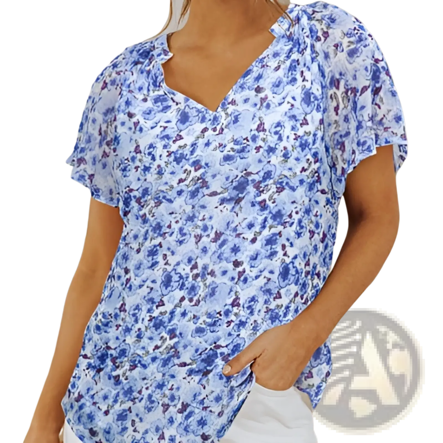 Floral Flutter Sleeve v Neck Summer Blouse