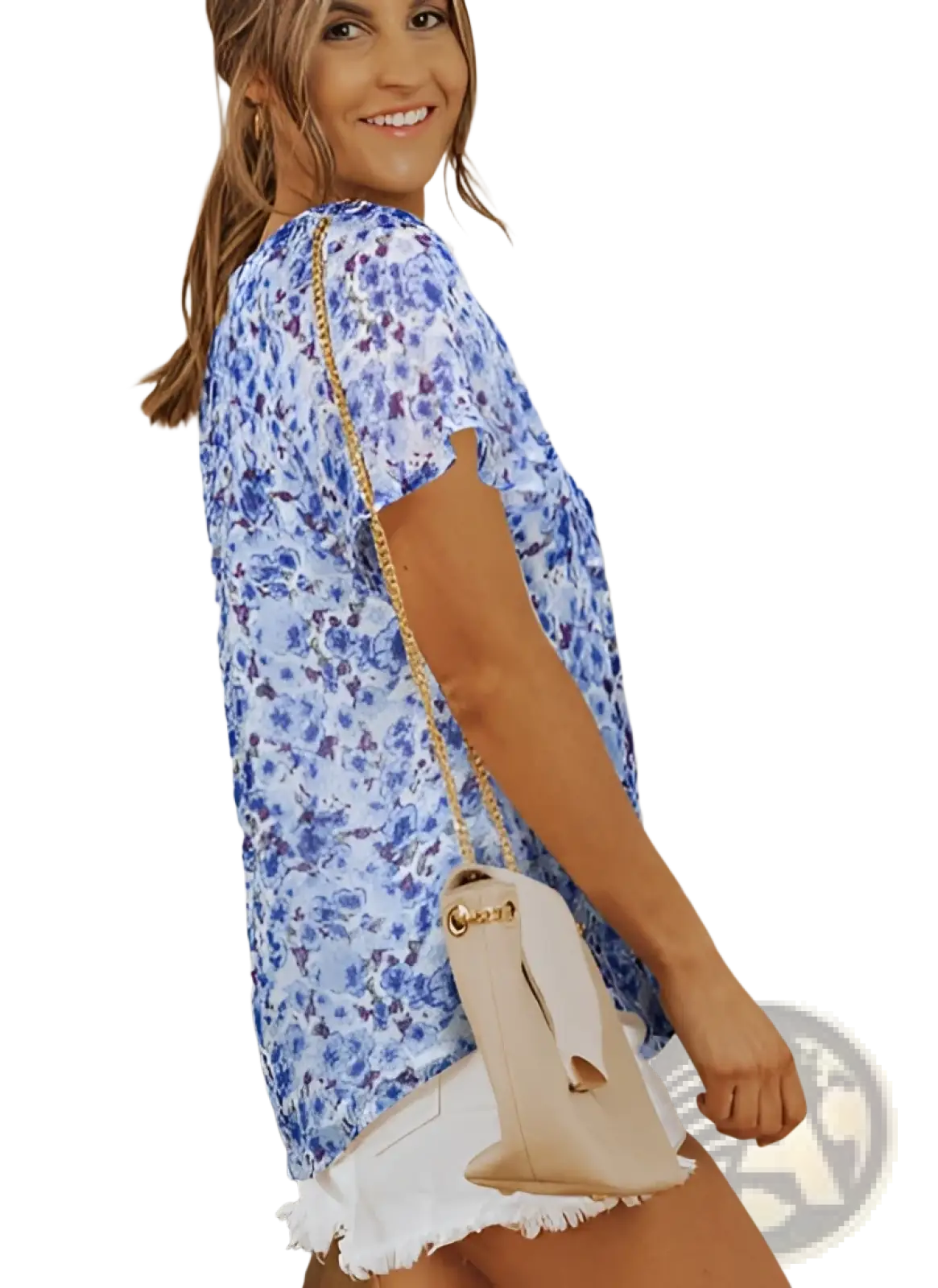 Floral Flutter Sleeve v Neck Summer Blouse
