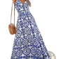 Floral Knotted v Neck Spaghetti Strap Maxi Dress