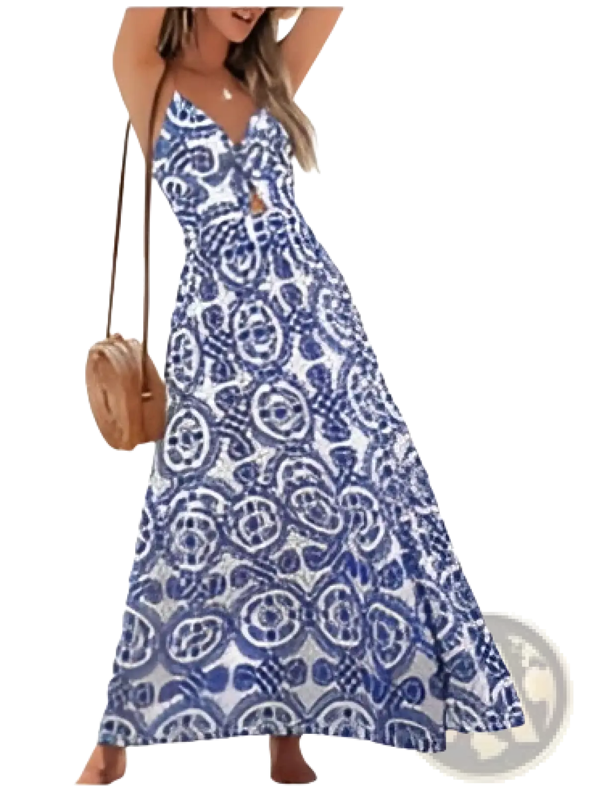 Floral Knotted v Neck Spaghetti Strap Maxi Dress