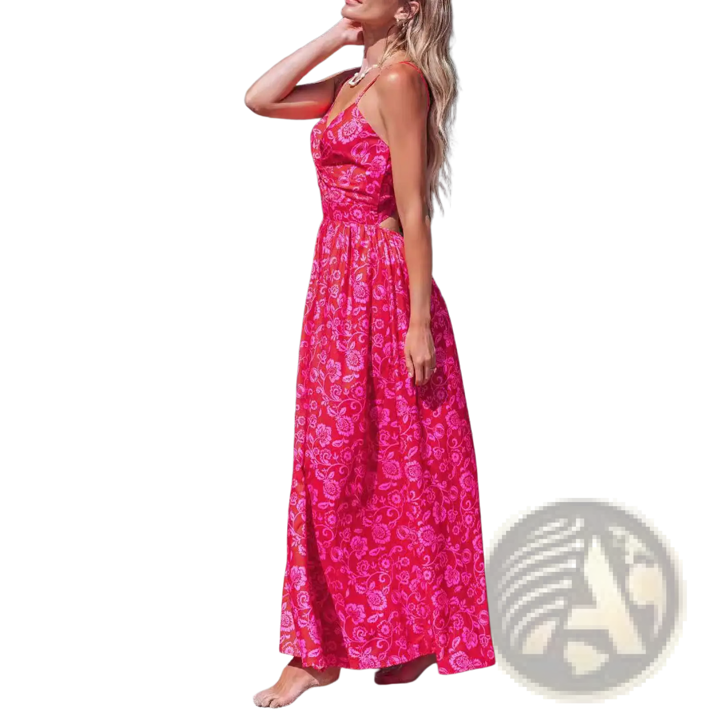 Floral Knotted v Neck Spaghetti Strap Maxi Dress