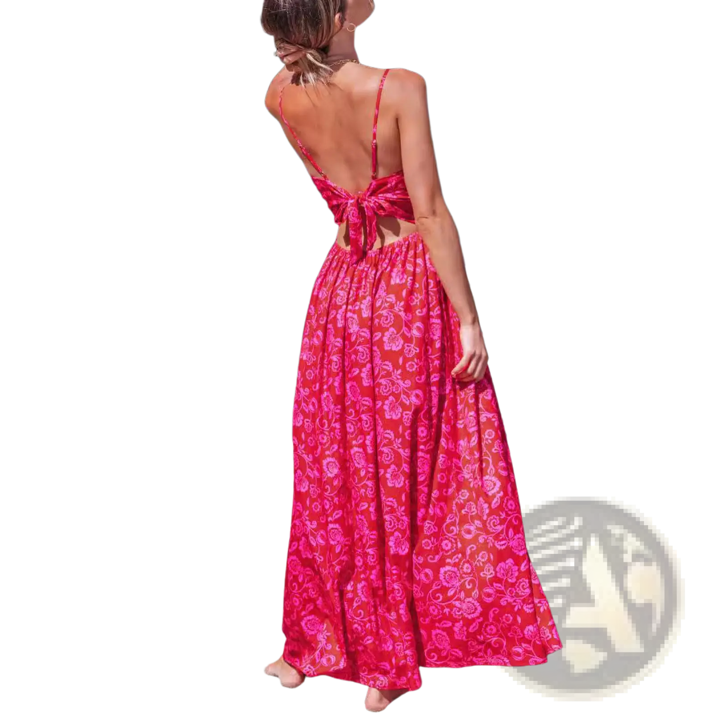Floral Knotted v Neck Spaghetti Strap Maxi Dress