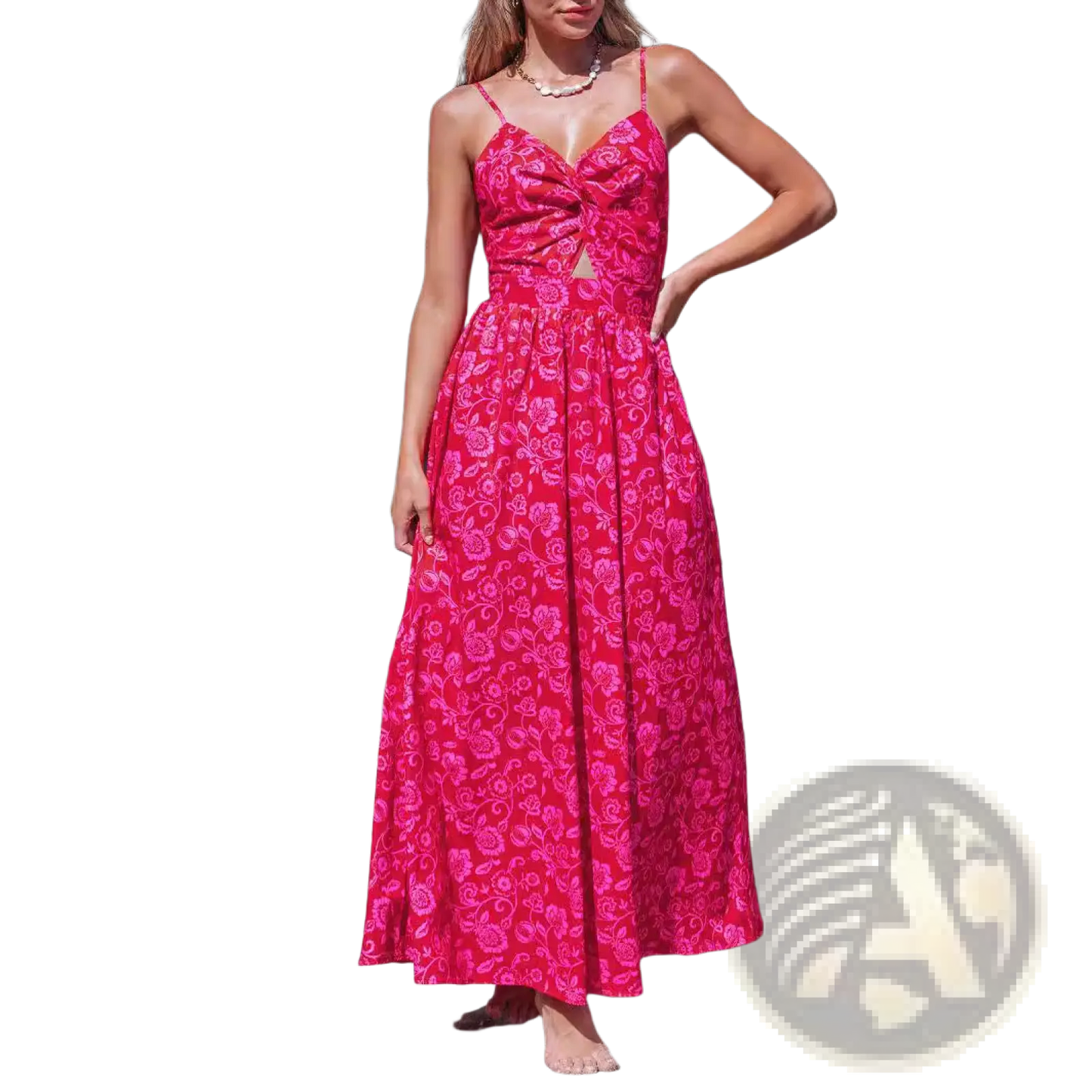 Floral Knotted v Neck Spaghetti Strap Maxi Dress